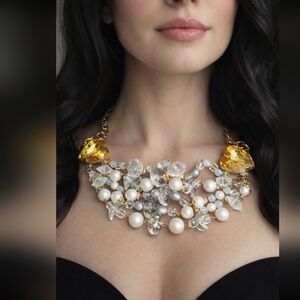 Beautiful BULLOCKS WILSHIRE Necklace Of Pearls, Cyrstals, Beads And Amber Stones